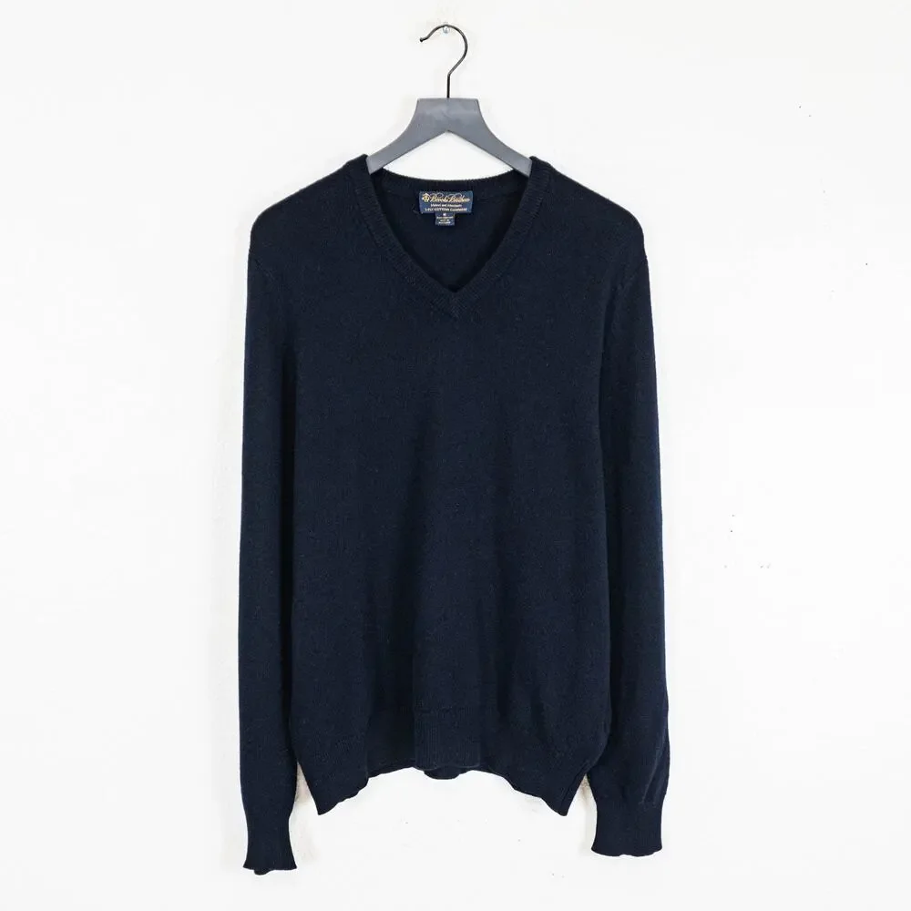 Brooks Brothers 3 Ply Scottish Cashmere Vneck Sweater Dark Navy Medium